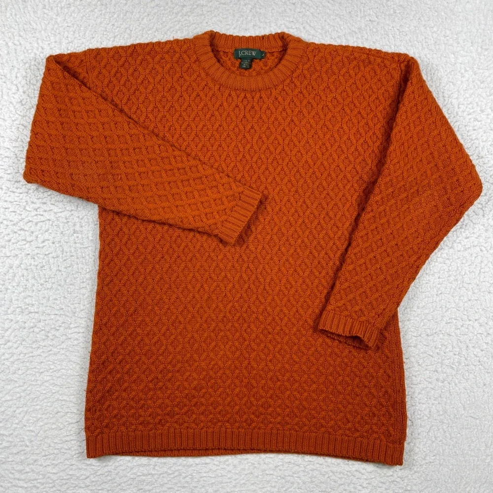 J. Crew Wool Sweater Womens Large Burnt Orange Diamond Cable Knit‎ Crew Classic